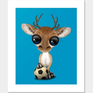 Cute Baby Deer With Football Soccer Ball Posters and Art